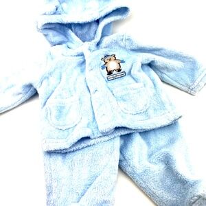Baby Boy Outfit Set Size 0-3m Matching 2pc Blue Snap Hooded Winter Children Kids